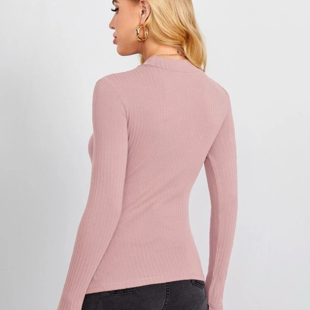 Fitted rib knit mockneck long sleeve tee charcoal - Picture 14 of 15